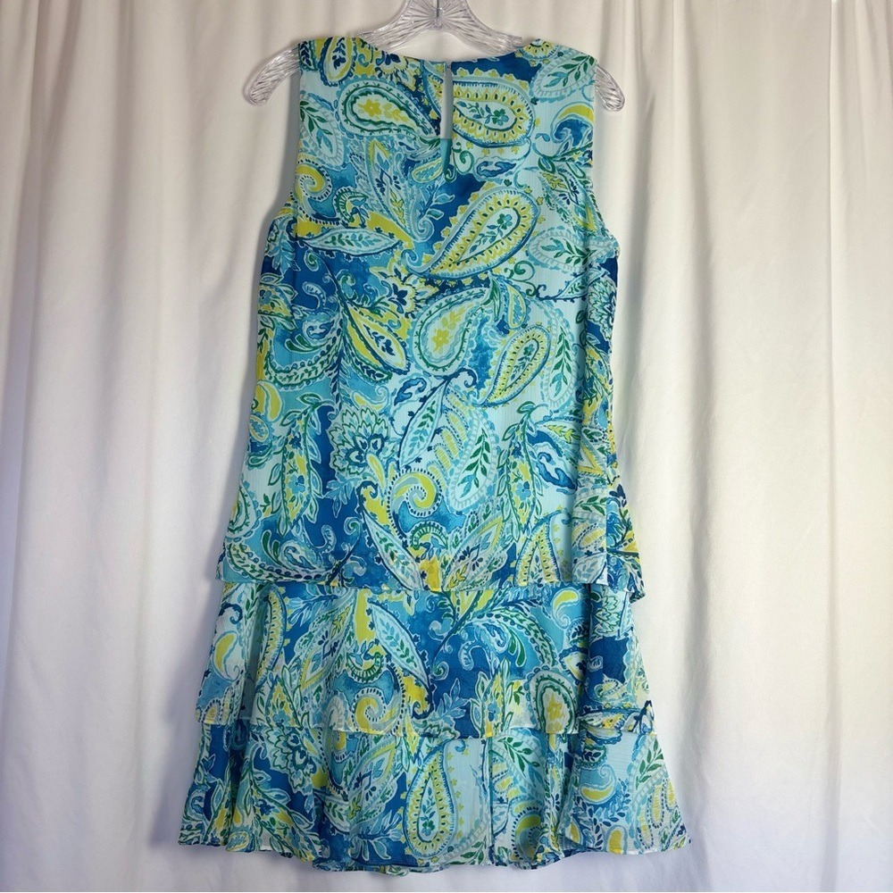 Lauren Ralph Lauren Paisley Tiered Ruffle Sleeveless Dress Blue Green Yellow 10 - Picture 3 of 10